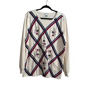 Vintage Alfred Dunner Women’s sweater Size 1X floral tops Embroidered